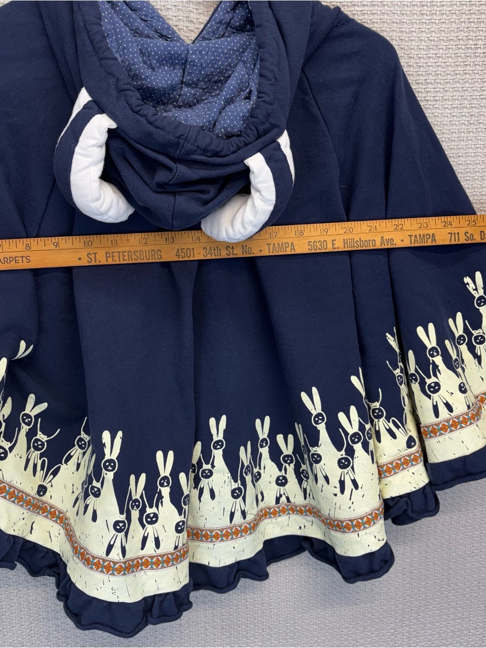 Yue Ran Blue Hooded Pullover Poncho Cape YM YOUMU Bunny Rabbit Boho Festival - Picture 8 of 10